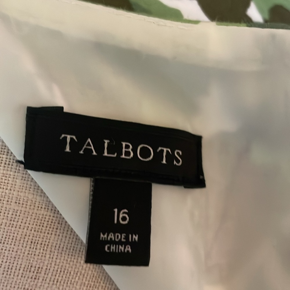 Talbots Dress Womens 16 Plus Size Green Tan Floral Leaves Sleeveless Teacher - Picture 6 of 9